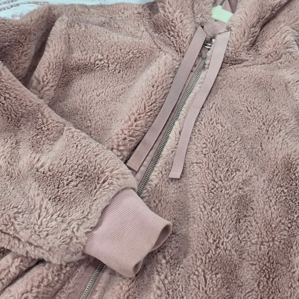 Athleta Fleece Hoodie Women Medium Pink Good Sherpa Full Zip Jacket